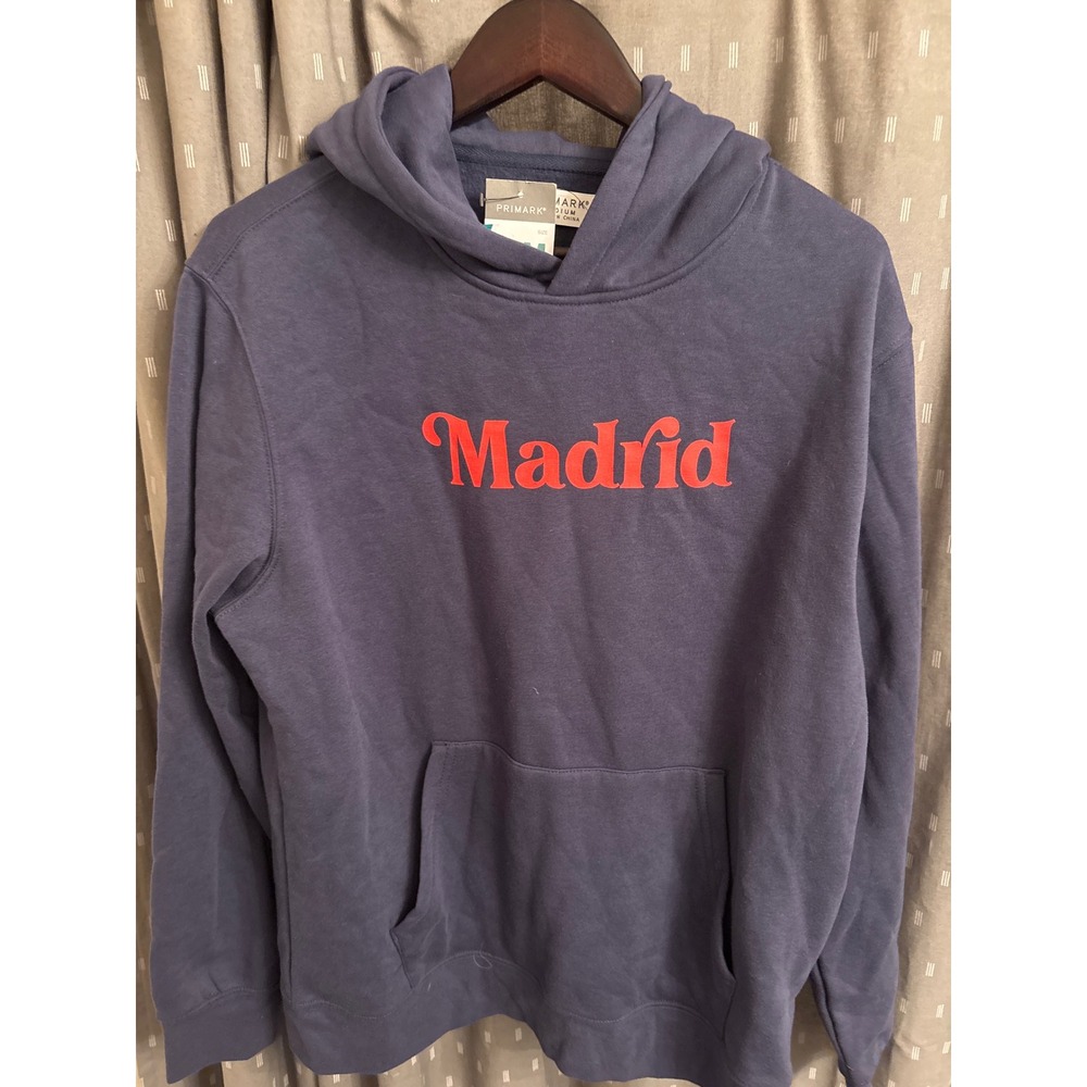 Primark Madrid Puerta de Alcala Navy Blue Graphic Hoodie Mens Size M NWT